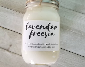 Lavender Freesia soy candle, lavender candle,  wholesale candles, Vegan Candle, Cruelty Free, Freesia Candle