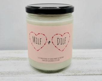 Milf dilf candle, Valentine candle, funny candle, dirty candle, dirty valentine, Valentines day funny, i love you gift, milf plus dilf