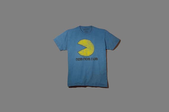 Vintage Blue Pac Man Nom Nom Nom Tee