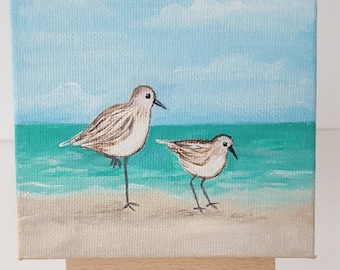 Miniature Beach painting. Sandpipers, Sea gulls, Beach Art