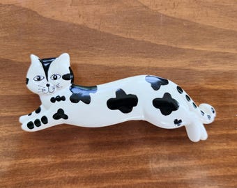 Vintage Cat Hair Barrette, Black White Kitten Clasp Jewelry