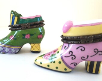 Vintage Ceramic Shoe Trinket Boxes: Hand-Painted Jewelry Box Set