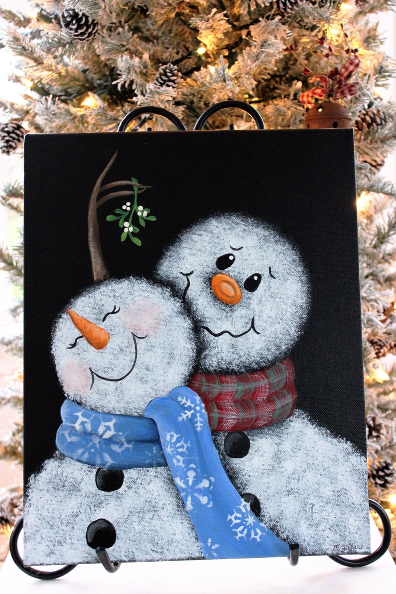 Mistletoe Snowman Painting Original Hand painted 11 x | Etsy