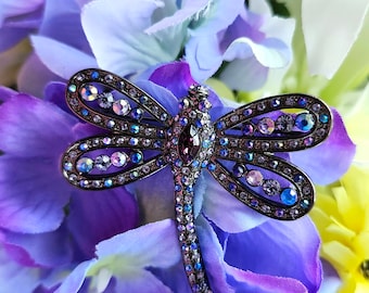 Rhinestone Dragonfly Brooch: Blue Insect Lapel Pin
