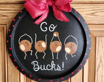 Hand Painted Ohio Buckeye Door Hanger: 14 Inch Wooden Decoration, State of Ohio