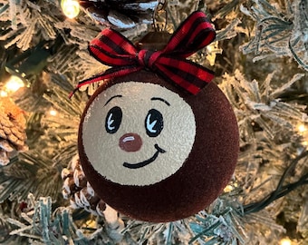 Hand Painted Buckeye Ornament: Brown Velvet Ohio Souvenir