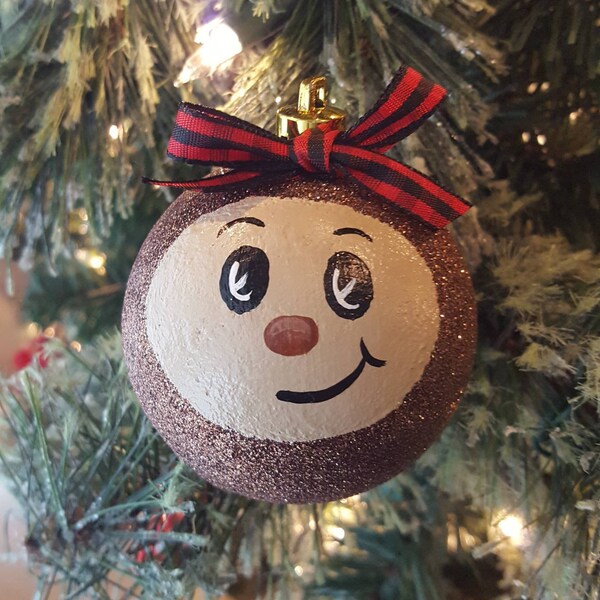 2.25" Buckeye Ornament, Ohio State Buckeye Ornament, Hand Painted Christmas Ornament.