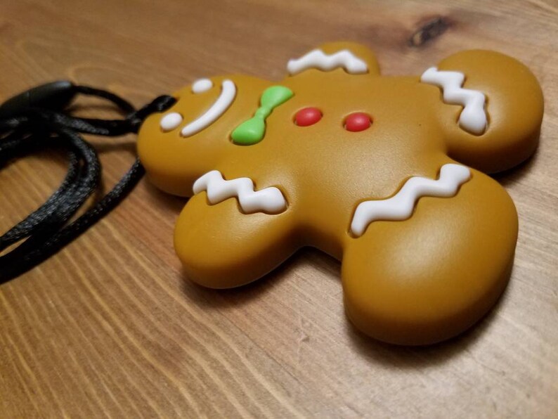 Holiday Gingerbread Man sensory chew silicone necklace