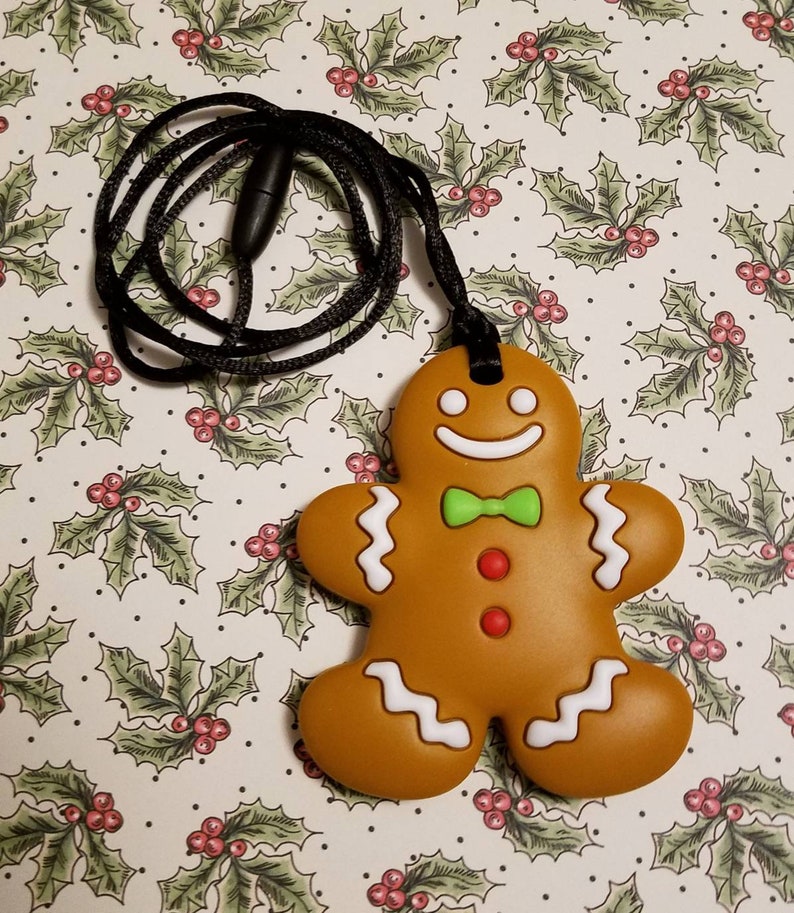 Holiday Gingerbread Man sensory chew silicone necklace