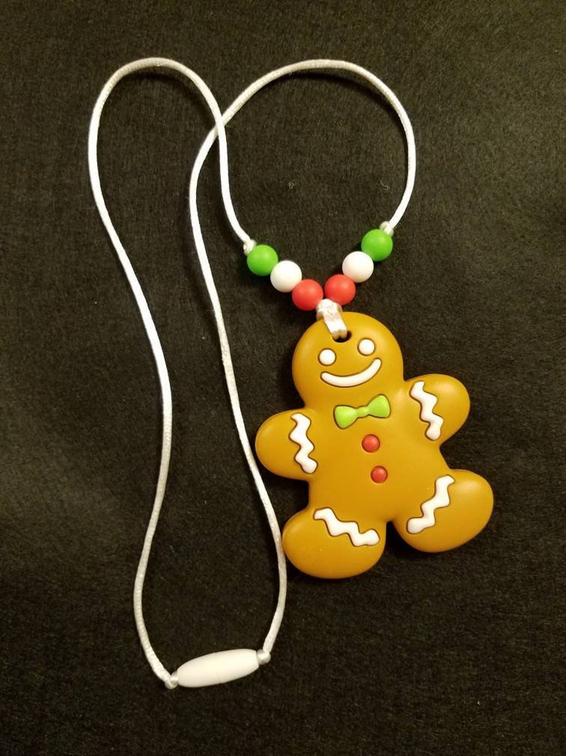 Holiday Gingerbread Man sensory chew silicone necklace