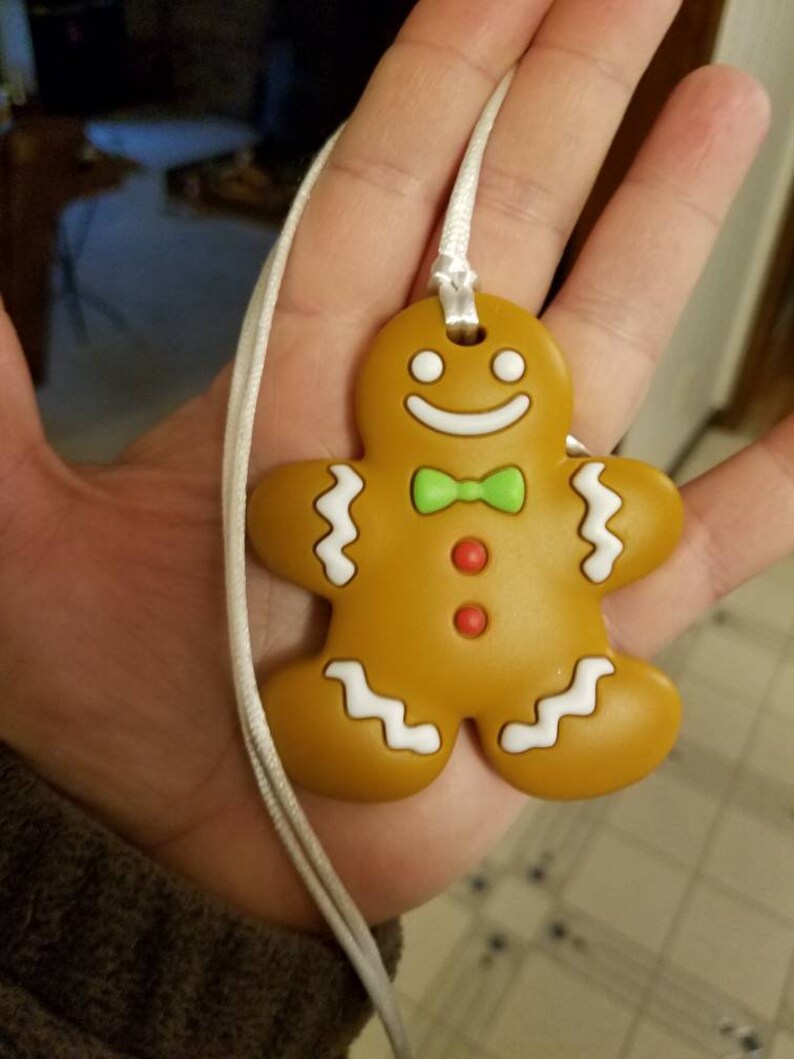 Holiday Gingerbread Man sensory chew silicone necklace