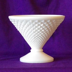 White Milk Glass Pedestal Candy Dish Diamond Pattern - Milk Glass Pedestal Compote - Milk Glass Vase - Opal Glass Vase - Wedding Decor