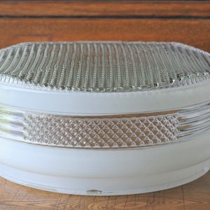 Large Glass Light Shade 8 1/2 &quot; Faceted Clear and White Mid Century Glass Light Cover for Ceiling Light Fixture Vintage Ceiling Lamp Glass
