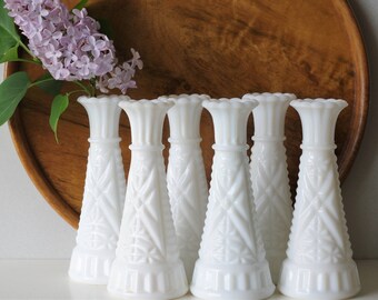 6 White Milk Glass Vases - Wedding Bud Vases - Milkglass Collection 6 inch Tall Vases  - Wedding Decor Instant Collection