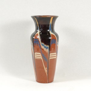 Vaso Redware vintage della metà del secolo 8" tradizionale smalto bulgaro Troyan Drip