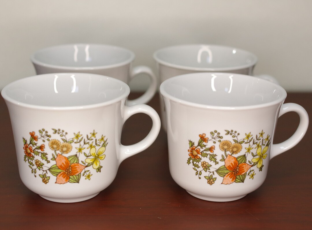 Corelle Tea Cups indian Summer Set of 4 Coffee Cups Corelle by Corning Floral Mugs Trillium