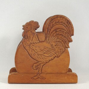 Portatovaglioli vintage in legno con gallo, organizer per posta, cucina di campagna, fattoria di pollo