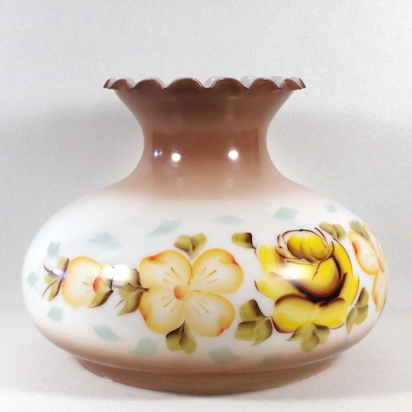 Large Hurricane Lamp Shade for 10" fitter Hand Painted Brown Yellow Floral Gone With The Wind Ruffled Shade