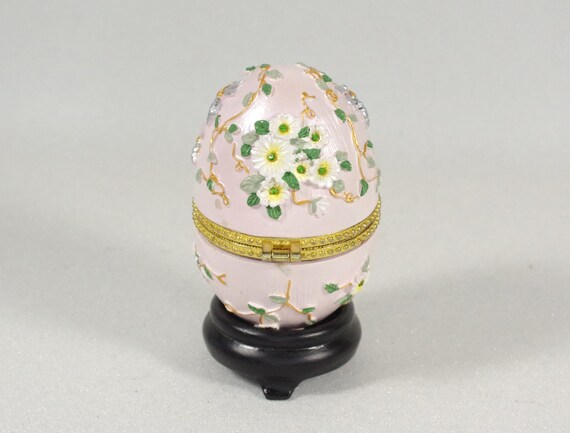 Vintage Floral Egg Hinged Box Fully Lined Resin T… - image 3