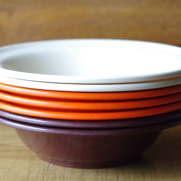 Vintage set of Duraware Bowls 353 Made in Canada in Brown Orange Beige 7 Bowls Melamine Melmac Camping Picnic Dishes Cereal Dessert Bowl