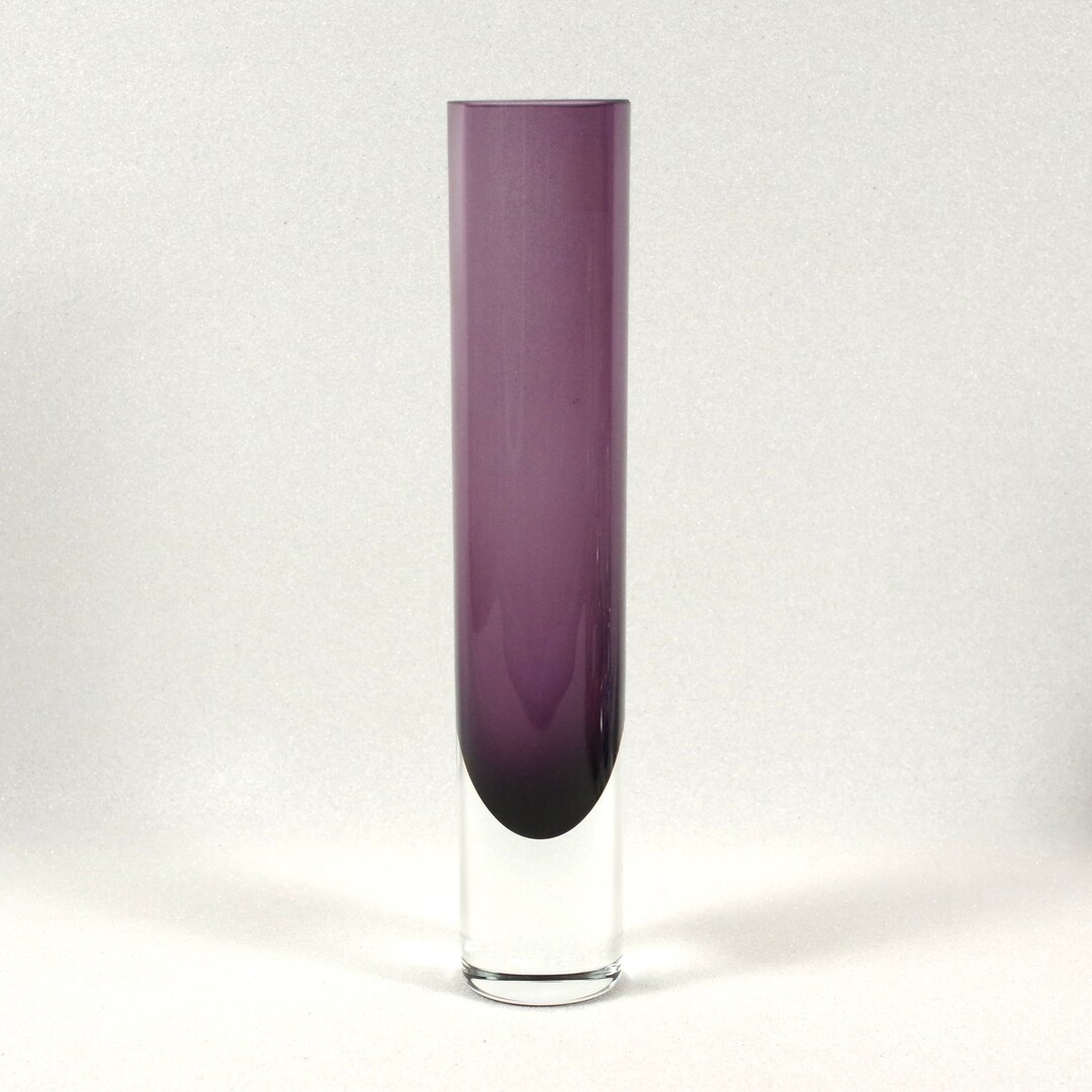 Krosno Poland Handmade Bud Vase Purple and Clear Glass, LSA
