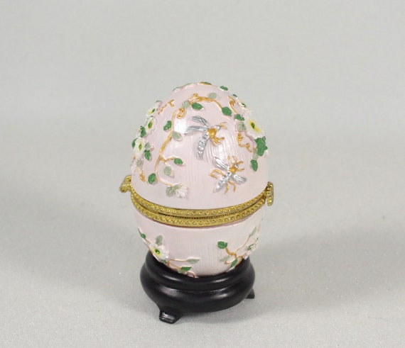 Vintage Floral Egg Hinged Box Fully Lined Resin T… - image 2