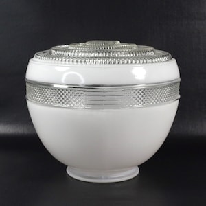 Grote ronde glazen plafondlamp schaduw jaren 1940 jaren 1950 - MCM plafondlampenkap - geschilderde glazen lampenkap - gefacetteerd glas