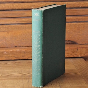 May include: A green hardback book with gold lettering on the spine. The title of the book is "Vanity Fair" by W.M. Thackeray.
