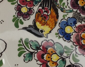 デルフト 多色手描き装飾プレート 署名入り オランダ製 花鳥皿