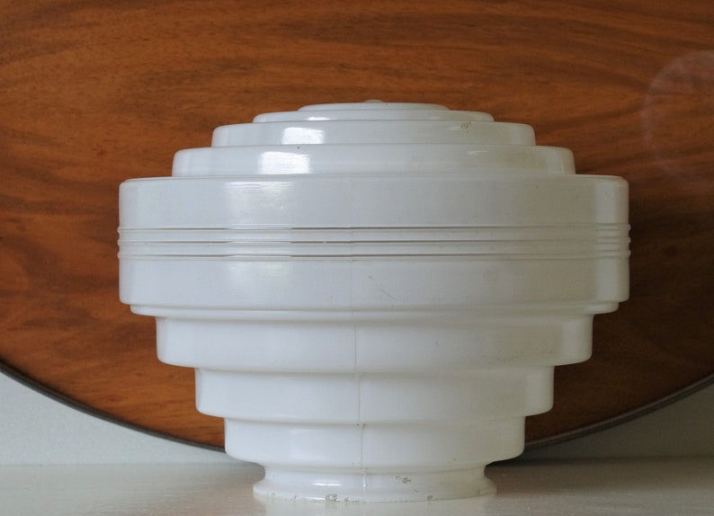 Large Mid Century Stepped Glass Light Cover Faceted And Image 0