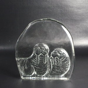 Vintage Glass Walrus Paperweight, 2 Walruses Sculpture Sea Mammals