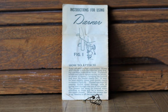 Antique Darner and Embroidery Sewing Machine Attachment Spring For Straight Stitch Machines with Instructions Vintage Sewing Machine Parts