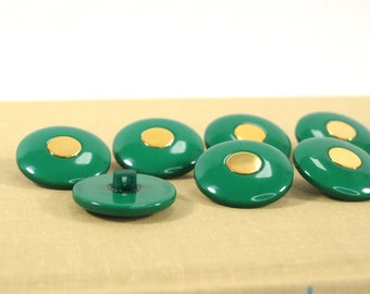 Vintage set van 10 groene knoppen met koperen centra, schachtknoppen - 26 mm of 1"