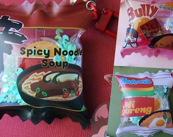 Asian Noodles Spicy Instant Ramen Stir Fry Carbonara Shaker Bag Keychain