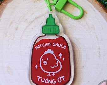 Asian Hot Rooster Sauce Spicy Condiment Cute Keychain