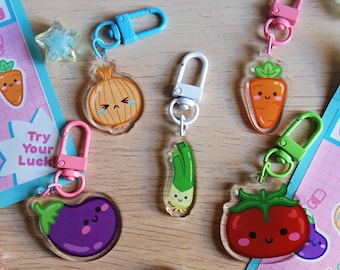 Veggie Themed Blind Bag Mini Keychain Vegetables Carrot Onion Tomato Eggplant Cute Mystery Gachapon