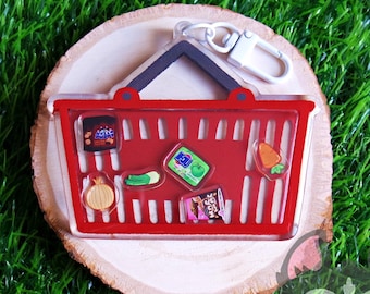 Asian Grocery Basket Shaker Keychain Cute Ingredients Snacks Candy Supermarket