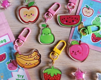 Fruity Themed Blind Bag Mini Keychain Fruits Apple Strawberry Banana Pear Watermelon Peach Cute Mystery Gachapon