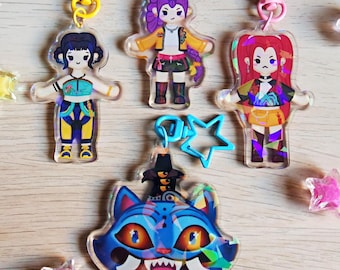 Kpop Girlies and Derpy Tiger Holographic Keychains Demon Hunters Cute Huntrix