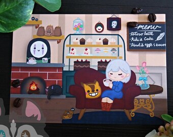 Anime Cafe Velvet Matte 5x7 Art Print Cozy Vibes Cute Coffee Shop