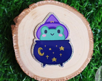 Witch Frog Magic Cauldron Glitter Holographic Sticker Cute Decal