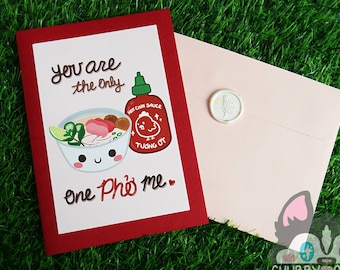 Only One Pho Me Mini Print Greeting Card Set Cute Funny Vietnamese Gift Hot Chili Sauce Asian Valentines Day