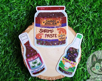 Asian Condiments Vietnamese Fish Sauce Soy Sauce Shrimp Paste Cute Star Holographic Sticker Decal Funny Gift