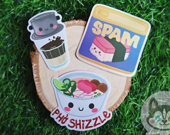 Vietnamese Coffee Ca Phe Sua Da Pour Over Pho Noodle Spam Musubi Cute Clear Sticker Holographic Decal