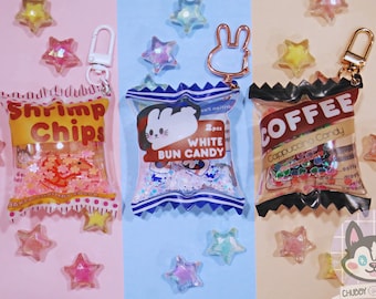 Asian Candy Snacks Shaker Keychain Cute Shrimp Chips White Rabbit Kopiko Coffee Candies