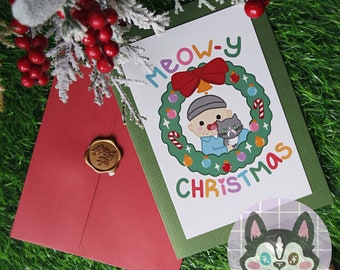 Meow-y Christmas Teddy and Mr. Business Cute Wreath Bobs Burgers Mini Print Greeting Card Inspired Fan Art