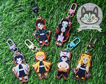 Chibi Anime Slayer Rainbow Acrylic Keychain Demon Inspired Fan Art