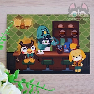Museum Coffee Bar Game Characters Matte Art Print 5x7 Cute Brewster Blathers Isabella