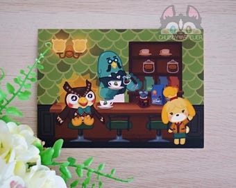 Museum Coffee Bar Game Characters Matte Art Print 5x7 Cute Brewster Blathers Isabella