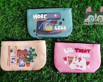 Mini Zip Coin Pouch Cute Lil Treats Bunny Depresso Espresso Frog Gardener Bear Wallet